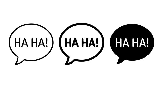 Three Speech Bubbles with "HA HA!" Text, Vector Icons for Laughter and Comedy