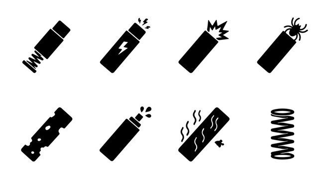 Energy Shock and Spark Icons, Electrical Discharge and Spring Vector Set