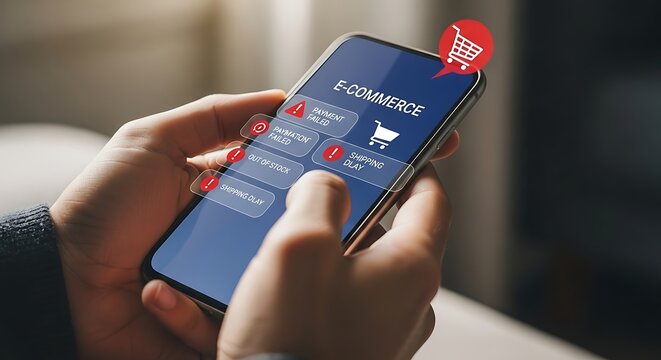 E commerce icon set showing multiple payment and shipping problems