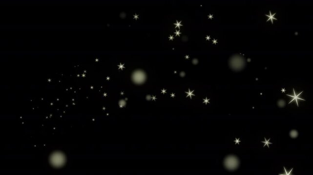 Golden bokeh particles swirl in a glowing hexagonal motion with magic sparkles.