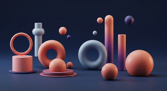 柔らかな拡散光が優しく照らす滑らかな3D抽象幾何学図形鮮やかなパステルカラーと洗練されたミニマルな空間表現. AI Generated