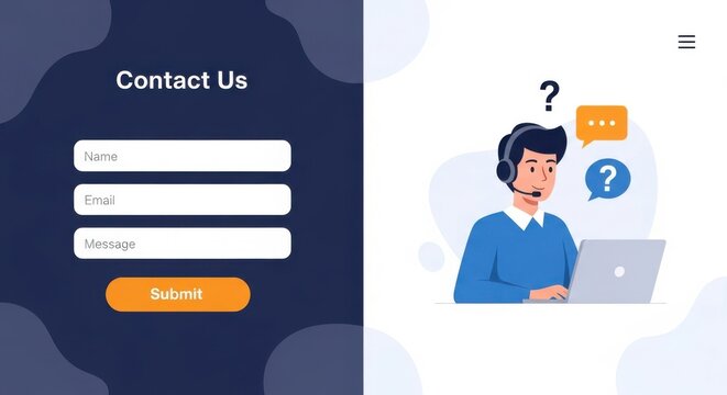 Contact us web page design with customer support representative illustration
