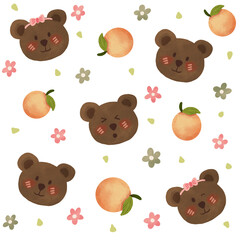 Naklejka premium Bear Oranges Pattern for Baby Girl