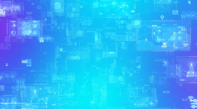 デジタルテクノロジーのコンセプト背景素材。DX、AI、半導体、電子回路、LSI、データ、クラウド