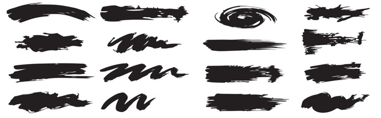 Fototapeta premium Brushe brush stroke collection diverse black ink strokes for art and design