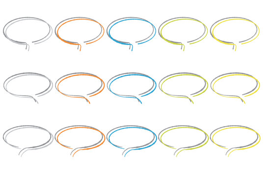 Speech bubble set hand drawn colorful outline oval shapes