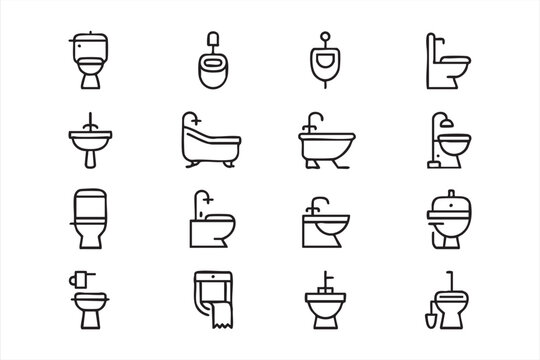 Outline Restroom and Plumbing Icons Collection for Web Apps and UI Design