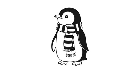 Cute Cartoon Penguin Wearing a Striped Scarf © Wita