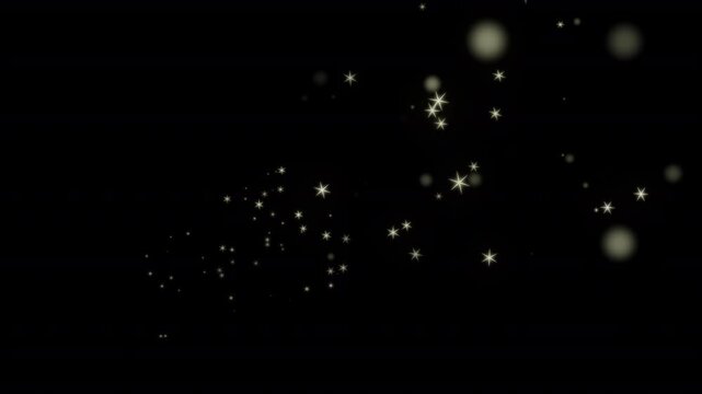 Golden bokeh particles form bright hexagon shapes with diagonal star burst trails.