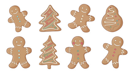 Fototapeta premium A festive arrangement of gingerbread men and decorated Christmas trees on a plate