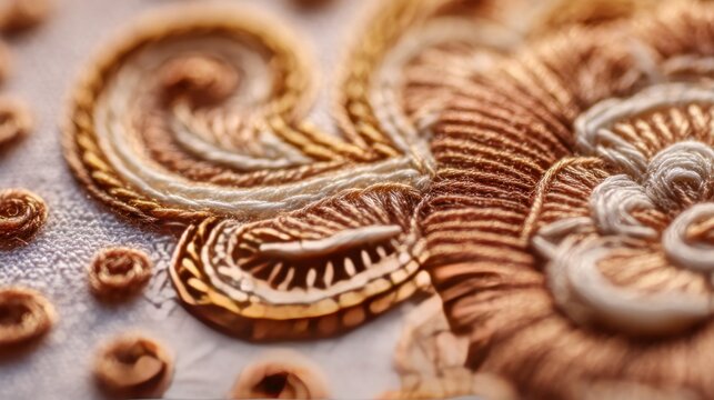 Embroidery with Intricate Gold and Silver Thread Patterns on Fabric Featuring Pattern, Design, Textile with Craft and Art