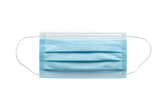 Blue disposable medical face mask on transparent background providing protection against viruses and bacteria