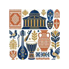 Fototapeta premium Traditional cultural icons and folk art symbols in flat design