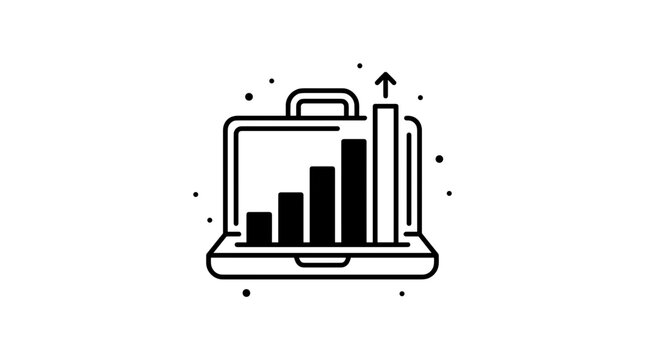 Minimalist vector illustration of a briefcase with growing bar graphs representing business success