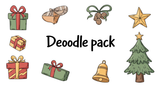 Christmas decorations and gifts are arranged on a table with Whisk e60e838c68fa72b894c4258ee263f410dr.svg doodle pack
