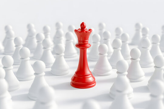 Red chess queen standing alone strong.