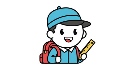Obraz premium Cute Cartoon School Boy Character Holding Ruler