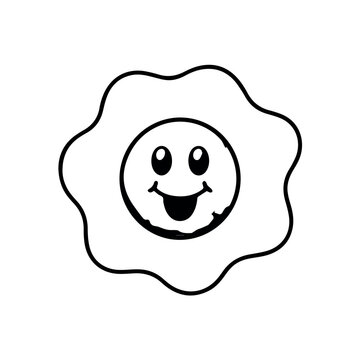 A cheerful smiling face illustration enclosed within a flower-shaped border for use in playful or friendly graphic designs and icons.