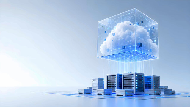 Cloud data infrastructure cube connected to servers