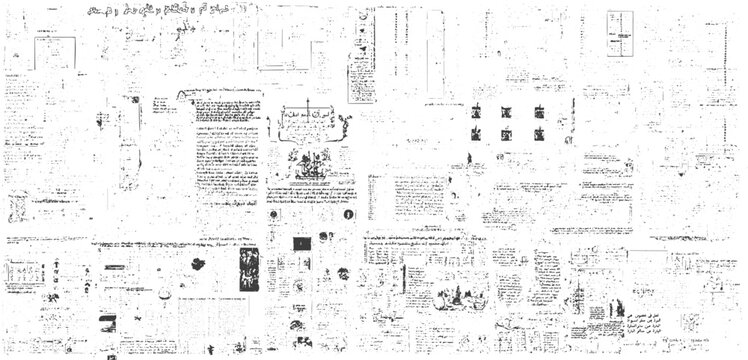 Abstract Black and White Vintage Document and Text Collage Background with Grunge Texture