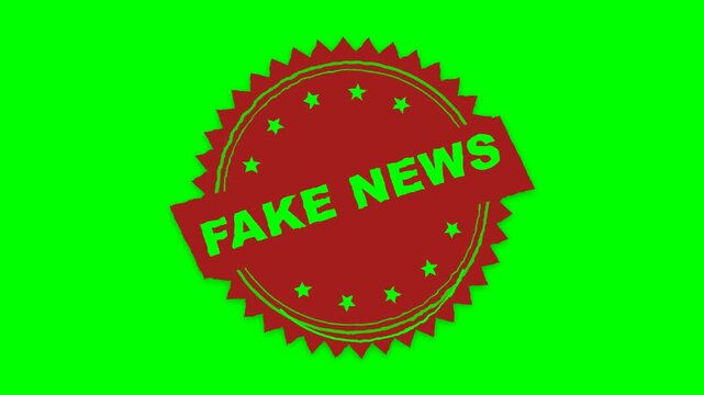 Red Fake News Rubber Stamp Animation on Chroma Key Green Screen Background Loop
