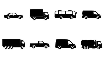 Fototapeta premium Black silhouettes of various vehicles on a white background illustration