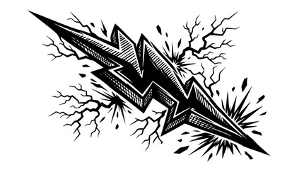 Obraz premium Black and white vector lightning bolt illustration with cracks