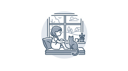 Naklejka na ściany i meble Woman sitting with a cat indoors.