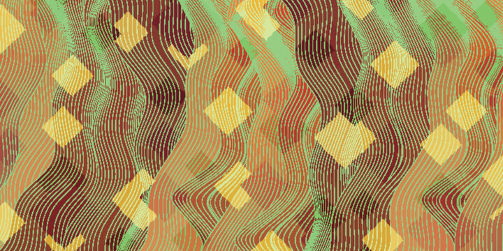 Abstract Geometric Pattern with Wavy Lines and Diamonds