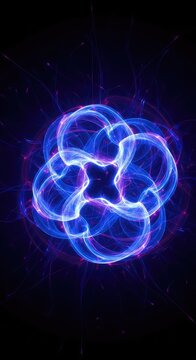 Abstract dark background featuring a swirling, electric blue and purple plasma light discharge resembling a powerful energy field or scientific experiment, high voltage, effect, blue
