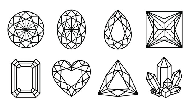 Gemstone and Crystal Icon Set &ndash; Geometric Line Art Collection