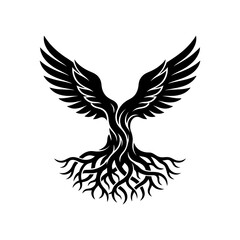 Obraz premium Stylized Tree of Life with Eagle Wings and Roots.