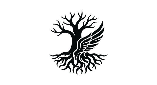 Stylized Tree of Life with Wing Symbol.