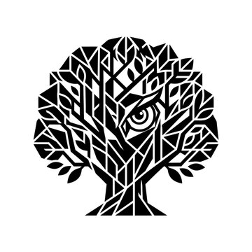 Stylized Tree with Owl Eye Integrated into Branches.