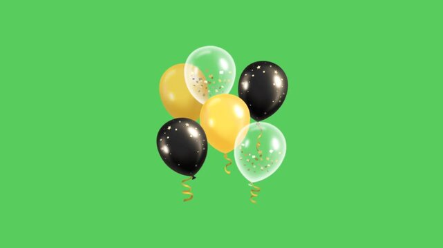 Realistic yellow balloons floating against a green background.