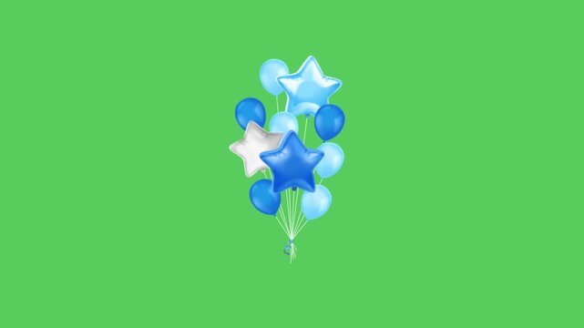 Realistic blue balloons floating against a green background.