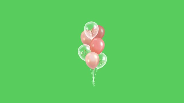 Realistic pink balloons floating against a green background.