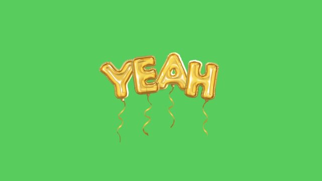 Realistic balloons text YEAH floating against a green background.