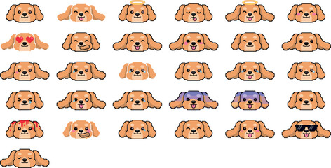 Fototapeta premium Cute Dog Emoji Face Emoticon Pixel Art Vector Set with Happy, Sad, Angry, and Funny Expression Icons for Streaming Chat Stickers
