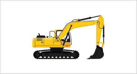 Fototapeta premium Yellow excavator machine with tracks a vector illustration on a white background digging earthmover construction equipment heavy machinery crawler vehicle excavating