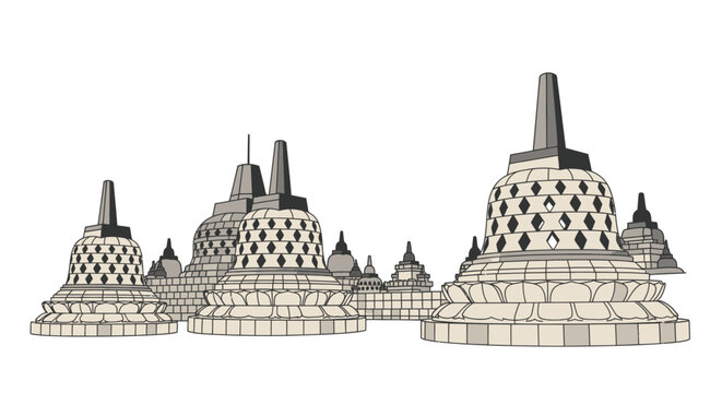 Borobudur Temple Stupas Vector Illustration