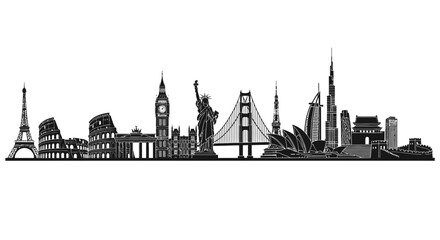 Obraz premium Global Landmarks Silhouette Skyline Illustration