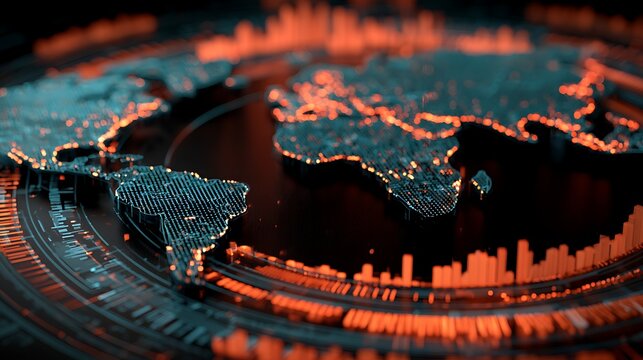 Global trade risk management concept, cyber-secure logistics network, financial protection, geopolitical trade monitoring,