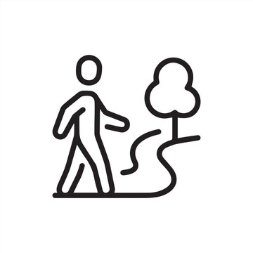 Person walking on path, linear icon. Outdoor activity and daily movement. Line with editable stroke.
