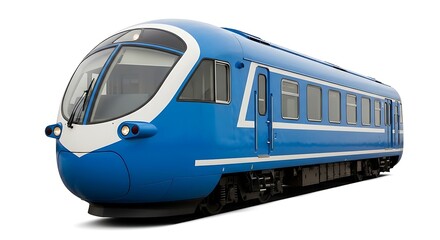 Naklejka premium Blue and white train car on railway tracks
