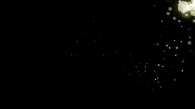 Golden bokeh particles swirl in hexagonal patterns against a dark night background.