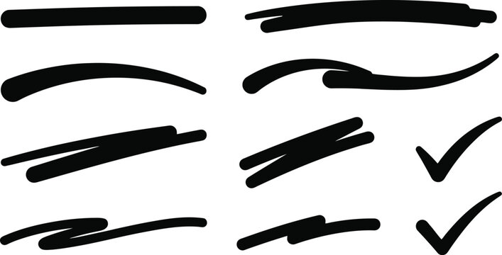 Handwritten black marker lines and check marks for highlighting text.
