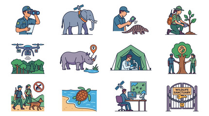 Wildlife Conservation Icons: Research, Monitoring, and Protection © Puput