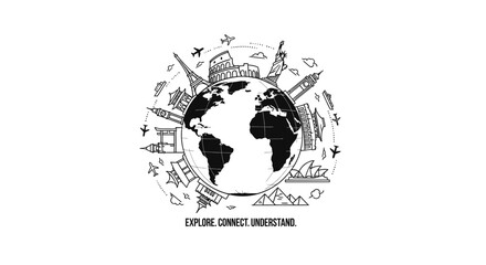 Global Travel Concept with World Landmarks Illustration © Poly