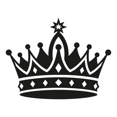 Black crown icon with star and diamonds on white background icon © designers